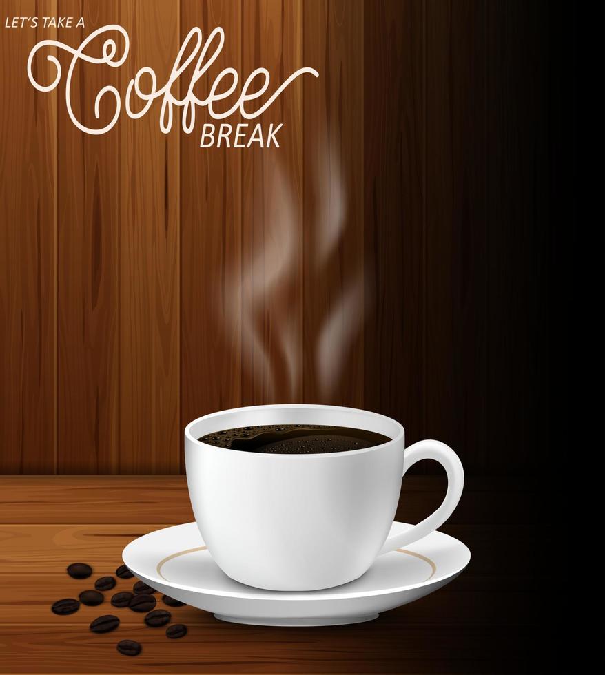 illustration av kopp kaffe på träbord vitt papper vektor