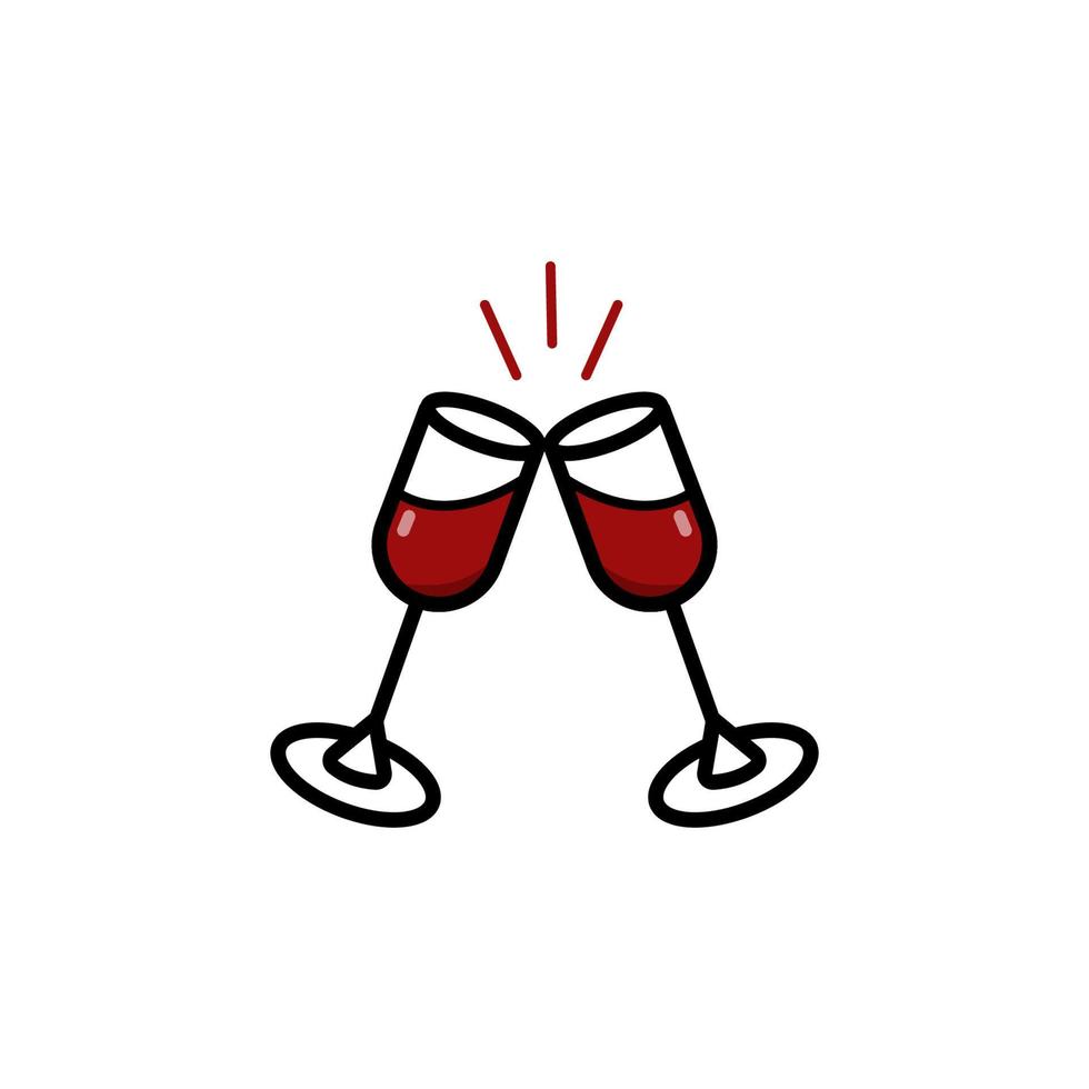två glas rött vin. enkel ikon i disposition style.vector illustration isolerad på en vit bakgrund. illustration av logotypen. för cafémeny, restaurang, webbdesign. vektor