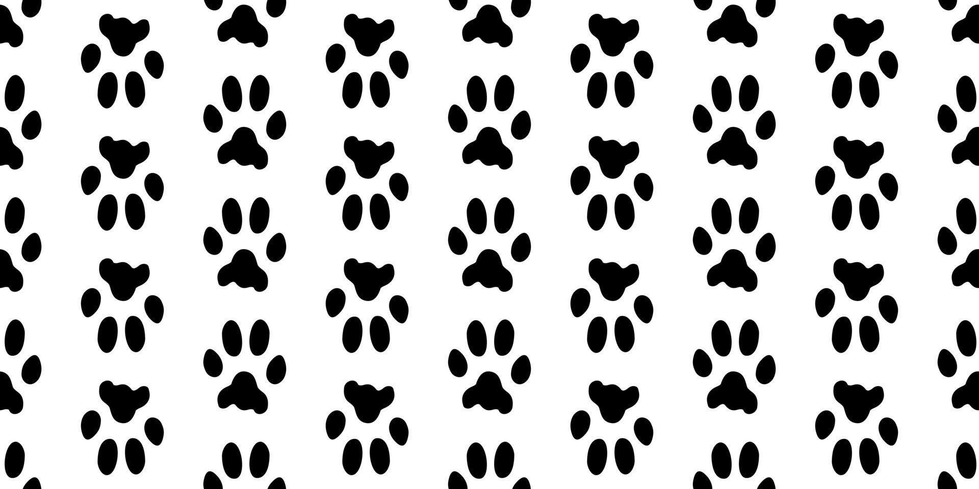 Haustier Fußabdrücke horizontales nahtloses Muster. Tierdruck. schwarze Drucke von Spuren einer Katze, eines Hundes auf weißem Hintergrund. Pfotenabdruck-Silhouetten von Haustieren. schöne Textur. Vektor. vektor