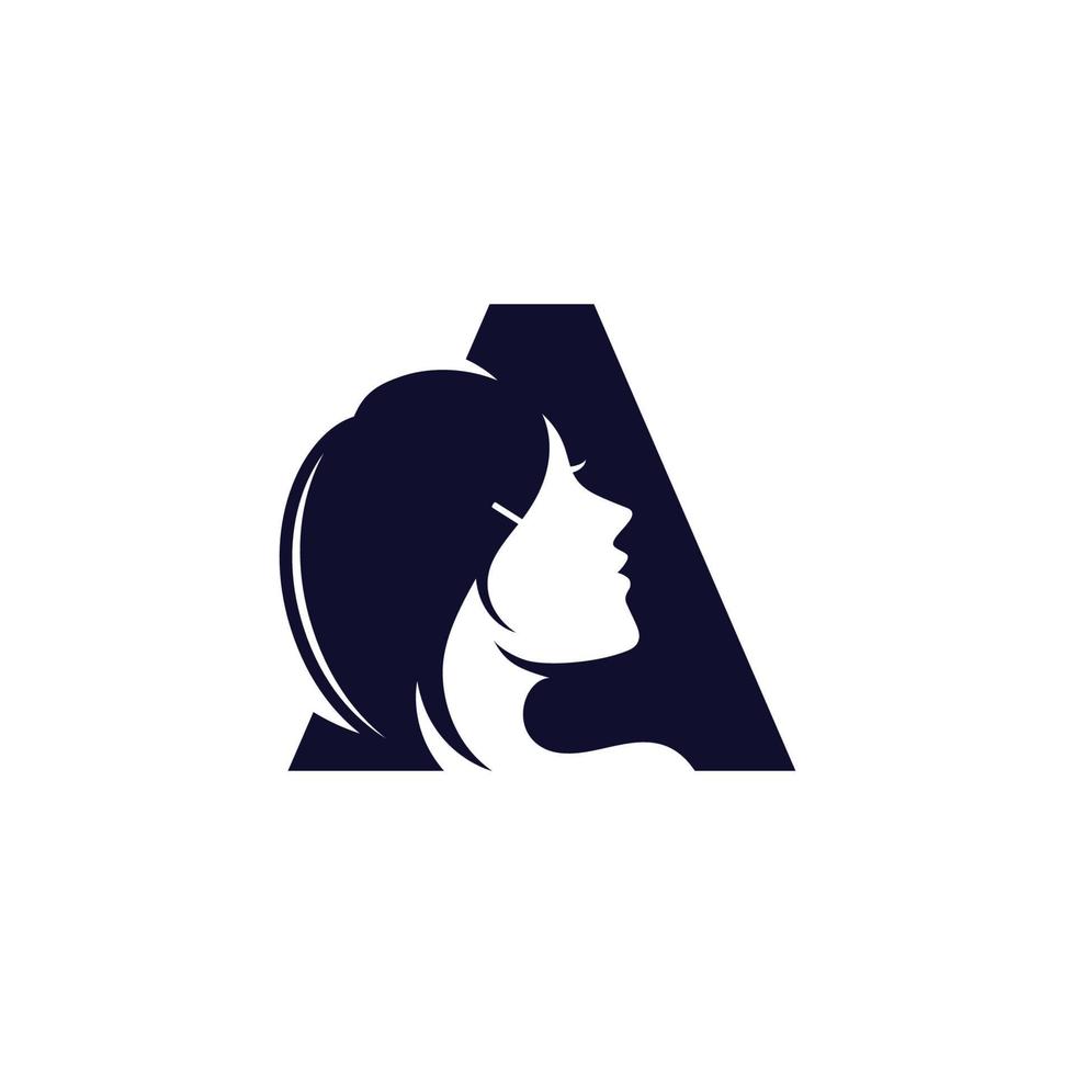 bokstaven a med skönhet kvinna ansikte logotyp mall vektor