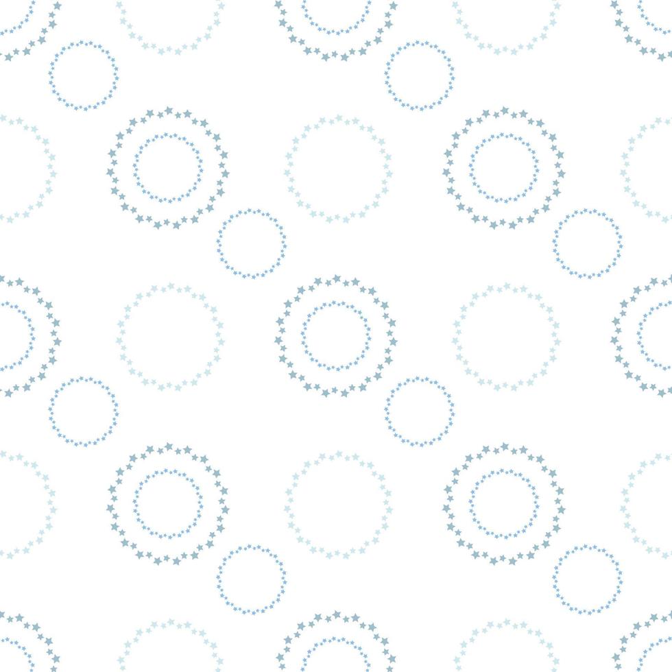 Nahtloses Muster in bezaubernden runden Rahmen aus blauen Wintersternen auf weißem Hintergrund für Plaid, Stoff, Textil, Kleidung, Tischdecke und andere Dinge. Vektorbild. vektor
