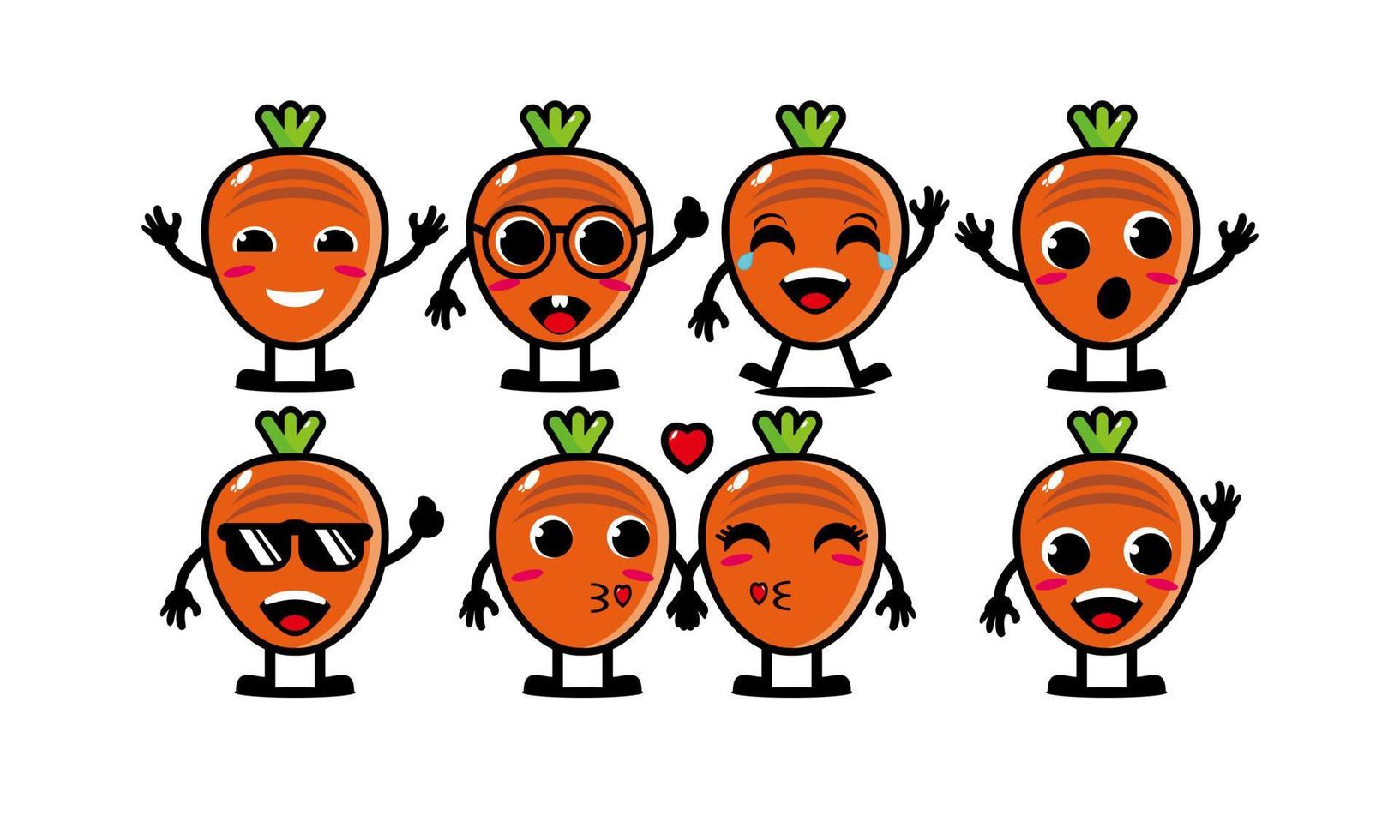 sött leende rolig morot grönsak set collection.vector platt tecknad ansikte karaktär maskot illustration .isolated på vit bakgrund vektor