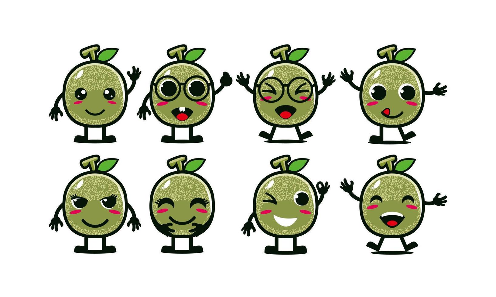 söt leende rolig melon set collection.vector platt tecknad ansikte karaktär maskot illustration .isolated på vit bakgrund vektor