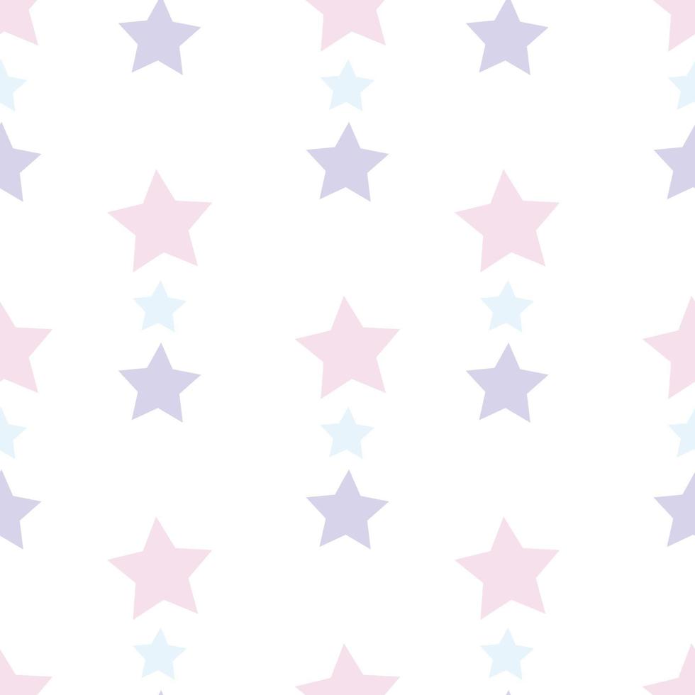 Nahtloses Muster mit pastellrosa, violetten und blauen Sternen auf weißem Hintergrund für Plaid, Stoff, Textil, Kleidung, Karten, Postkarten, Scrapbooking-Papier, Tischdecken und andere Dinge. Vektorbild. vektor