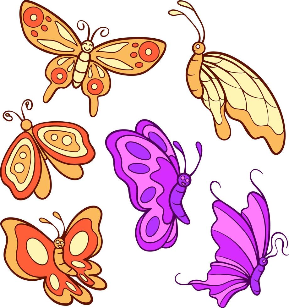 Schmetterlings-Doodle-Illustrationspaket vektor