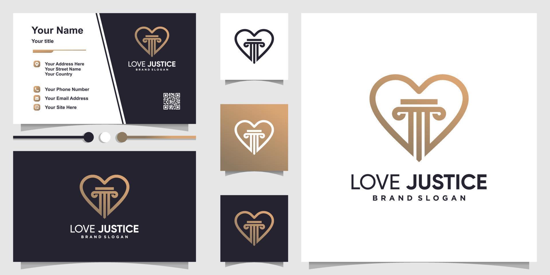 rättvisa logotyp mall och visitkort med kärlek koncept premium vektor