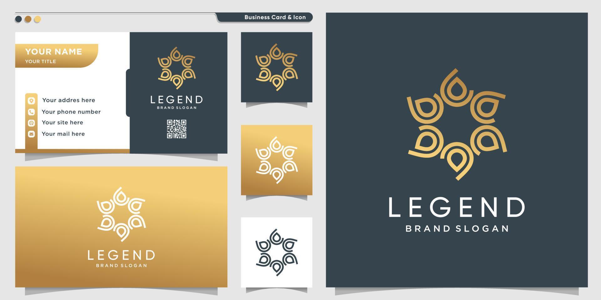 legend logotyp med kreativa prydnadskoncept och visitkort design premium vektor