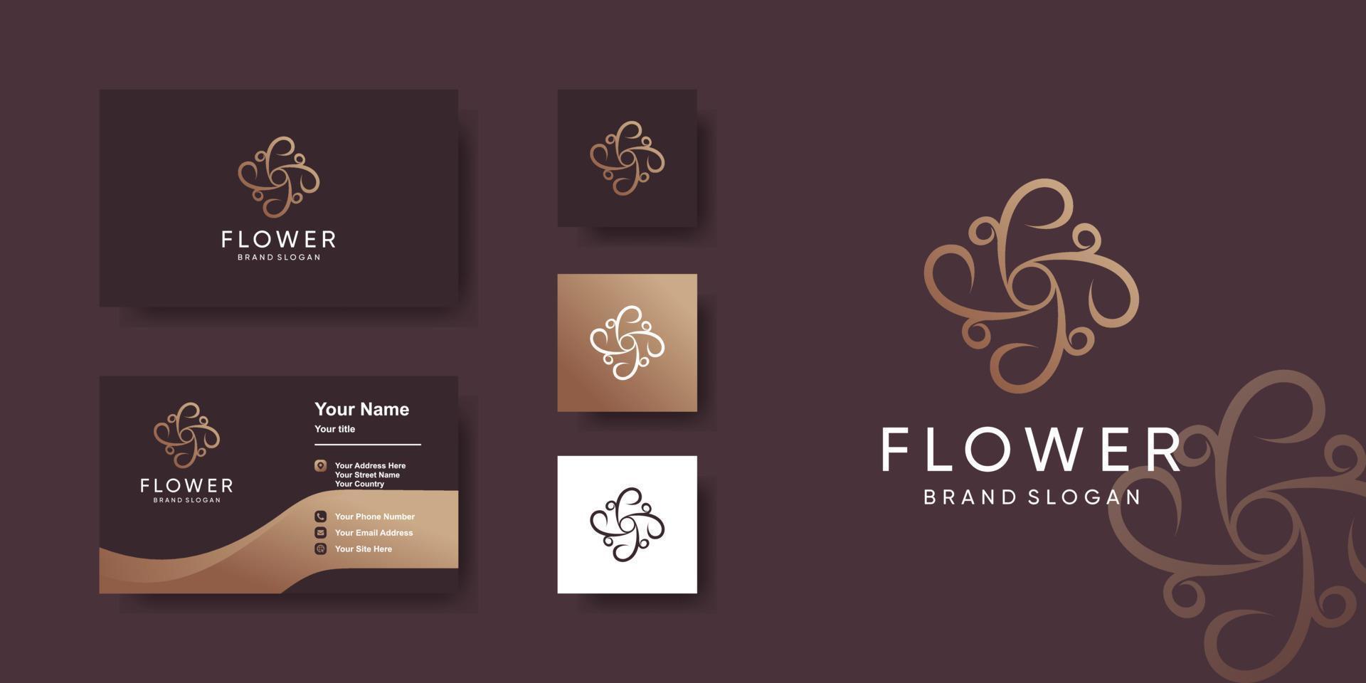 Blumen-Logo-Vorlage mit einzigartigem Stil und Visitenkarten-Design Premium-Vektor vektor