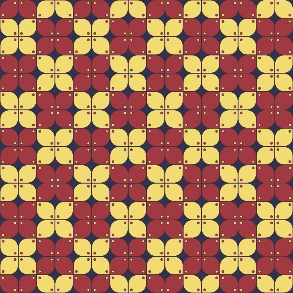 indonesisk batik kawung geometrisk blomma form sömlösa mönster röd gul färg bakgrund. använd för tyg, textil, inredningselement, inslagning. vektor