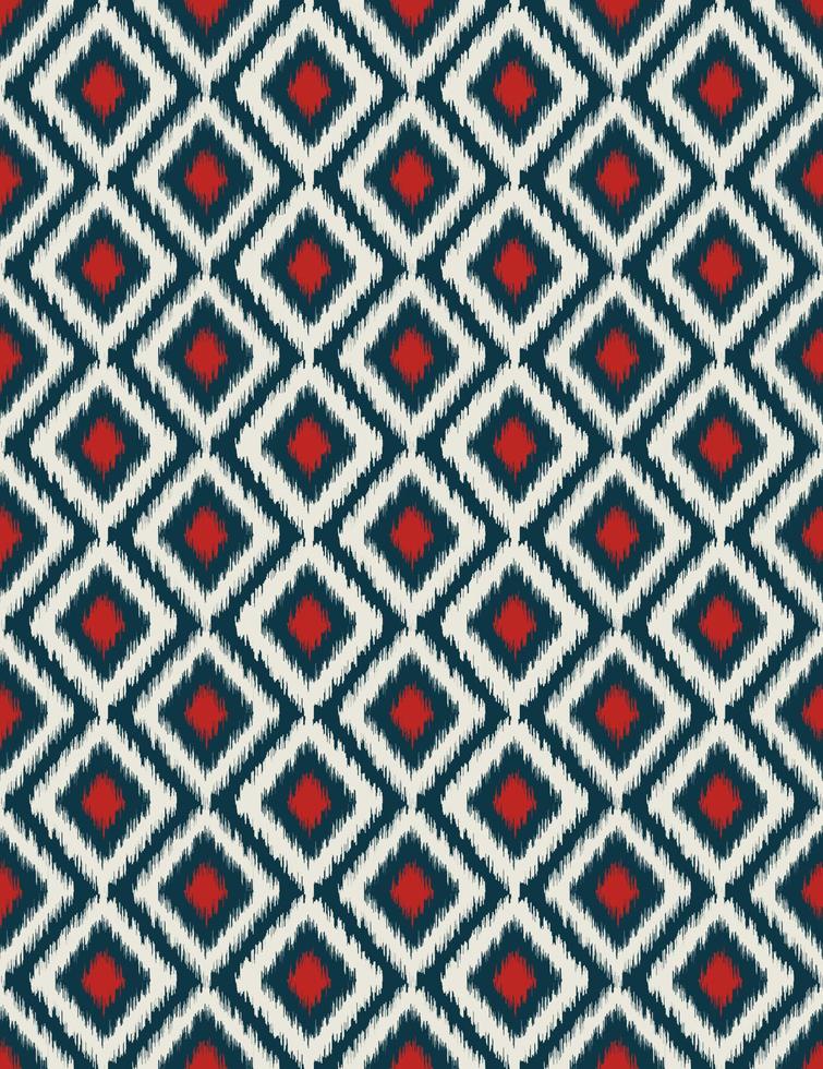 moderne rote grüne Farbe Ikat-Diamantgitter geometrische Form nahtloser Musterhintergrund. verwendung für stoff, textil, bezug, dekorationselemente, verpackung. vektor