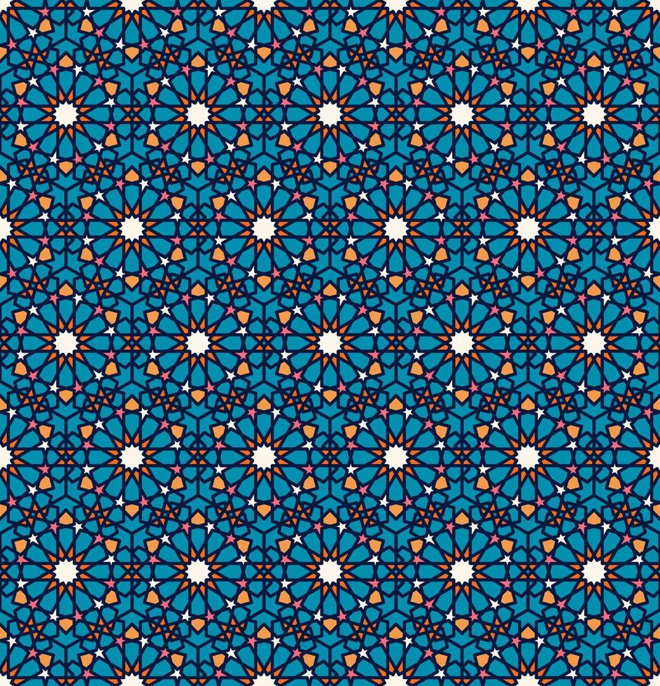 geometrische islamische oder arabische Sternsechskantform nahtloses Muster blauer lebendiger Farbhintergrund. Verwendung für Stoffe, Textilien, Innendekorationselemente. vektor