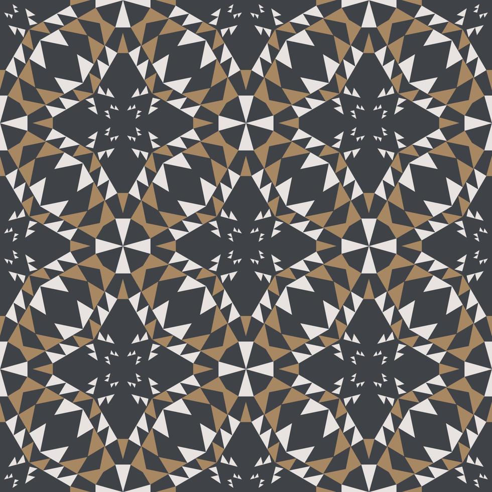 aztekische geometrische kleine dreiecksform vintage weiß-goldene farbe nahtloses muster auf schwarzem hintergrund. Verwendung für Stoffe, Textilien, Innendekorationselemente, Polster, Verpackungen. vektor