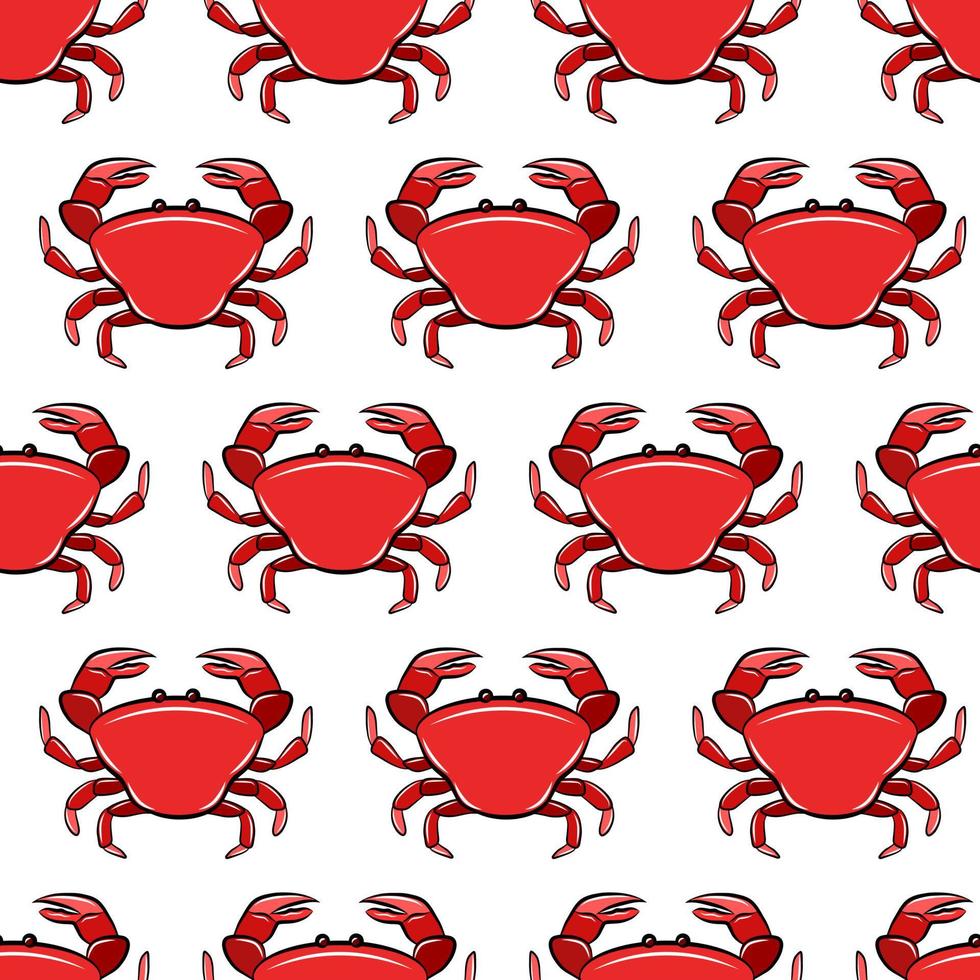 röd tecknad cancer krabba blötdjur, havsfisk långouste kräftdjur. isolerade platt sömlösa mönster mall. vektor färgglada tygtryck.