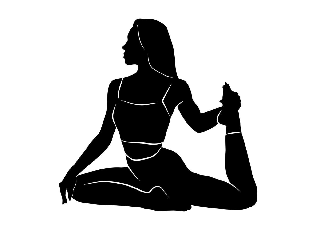 vektorillustration mit der frau, die körperliche tätigkeit tut. gesundes Mädchen passte die Schattenform, die auf weißem Hintergrund lokalisiert wurde. Logo für Fitness, Yoga und Meditation. gesunder lebensstil zu hause und im studio drucken vektor