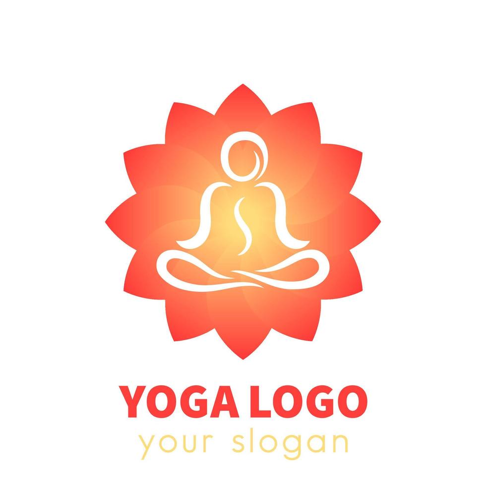 Yoga-Logo-Elemente, Umriss des Mannes, der über Lotusblume meditiert, Vektorillustration vektor