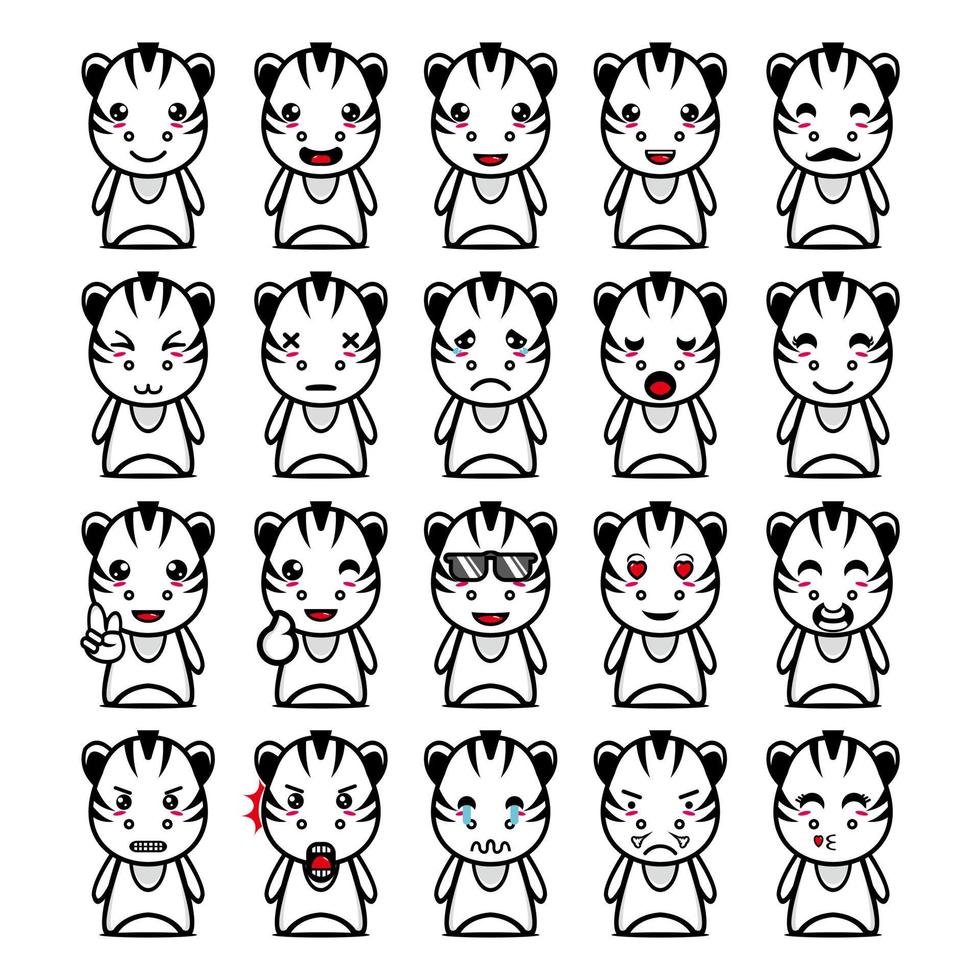 set samling av söt zebra maskot design karaktär. isolerad på en vit bakgrund. söt karaktär maskot logotyp idé bunt koncept vektor