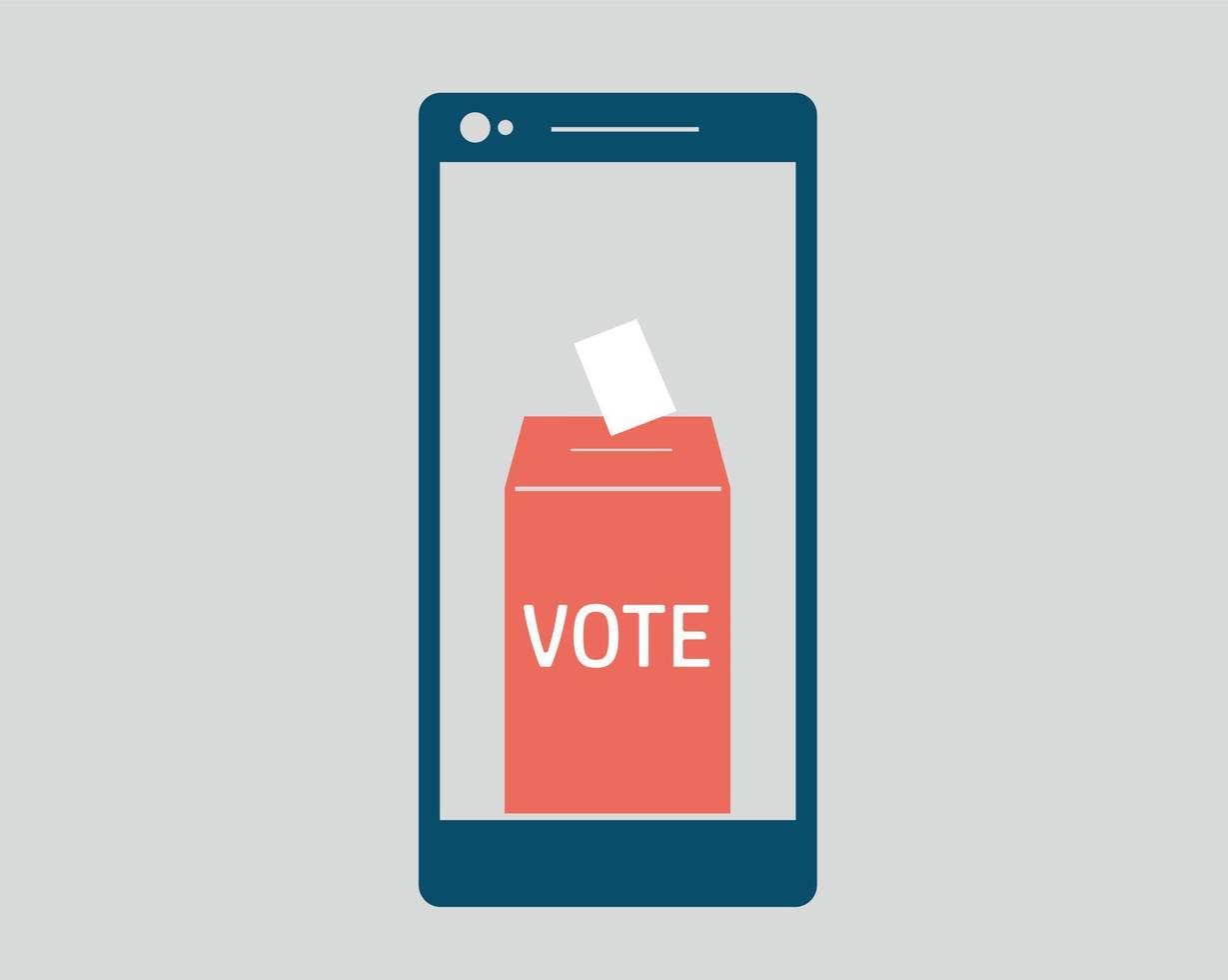konceptet att rösta online med mobiltelefon. Jag röstar nu och lägger röstsedeln i rutan över en smartphone. politik, demokrati, e-röstning och valbakgrund online. vektor illustration