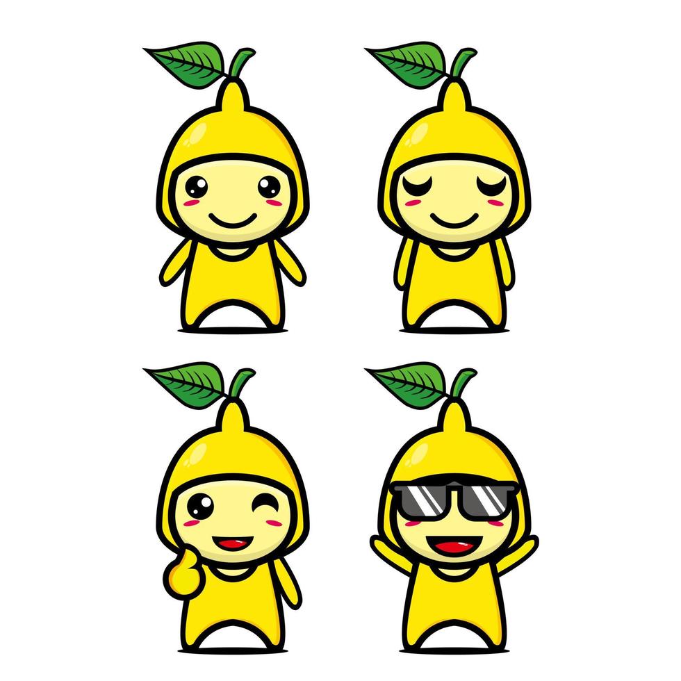 set samling av söt citron maskot design karaktär. isolerad på en vit bakgrund. söt karaktär maskot logotyp idé bunt koncept vektor