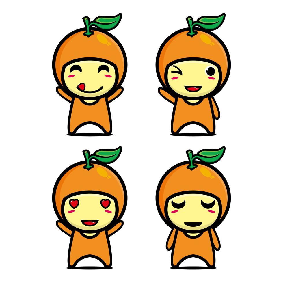 set samling av söt orange maskot design karaktär. isolerad på en vit bakgrund. söt karaktär maskot logotyp idé bunt koncept vektor