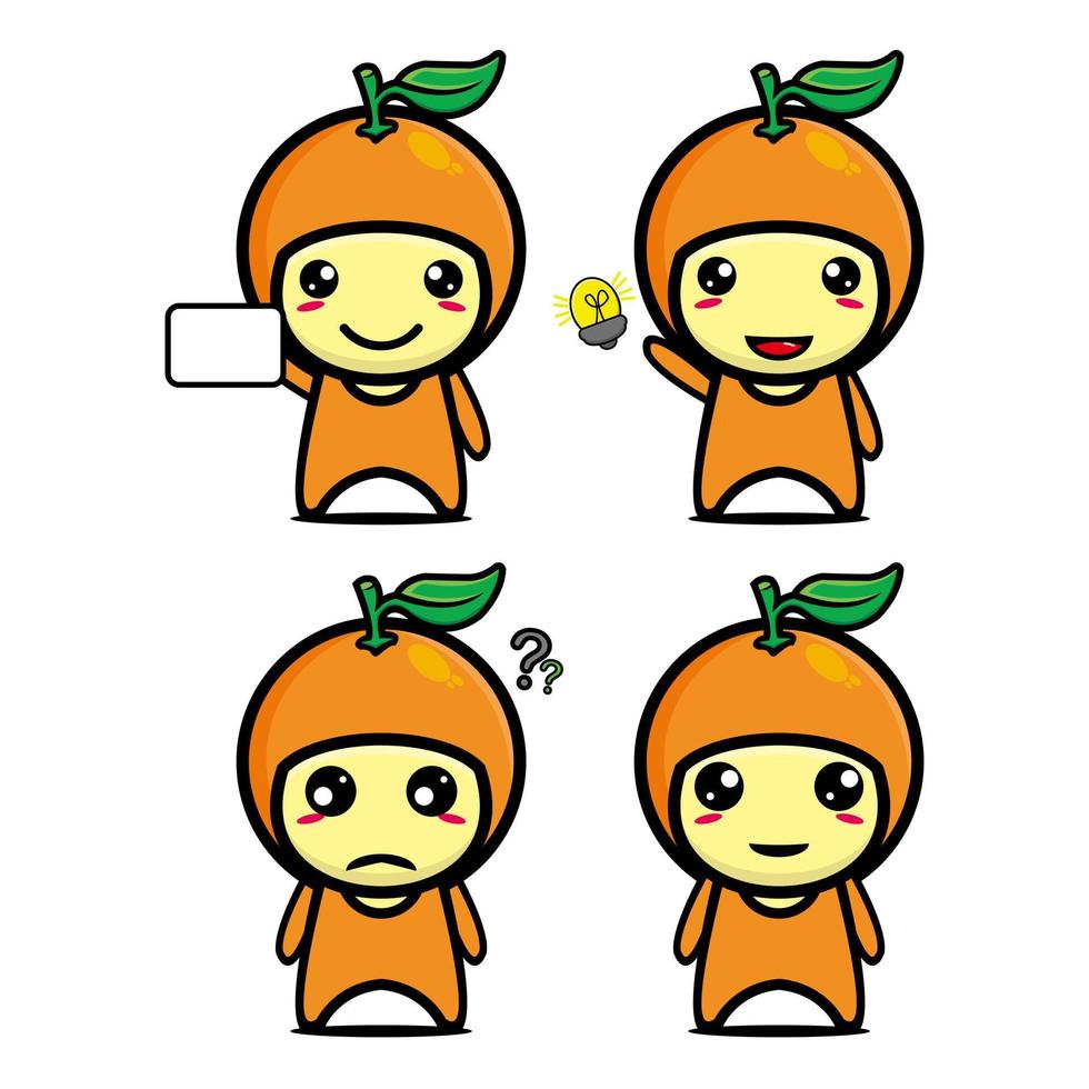 set samling av söt orange maskot design karaktär. isolerad på en vit bakgrund. söt karaktär maskot logotyp idé bunt koncept vektor