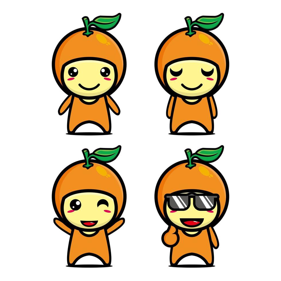 set samling av söt orange maskot design karaktär. isolerad på en vit bakgrund. söt karaktär maskot logotyp idé bunt koncept vektor