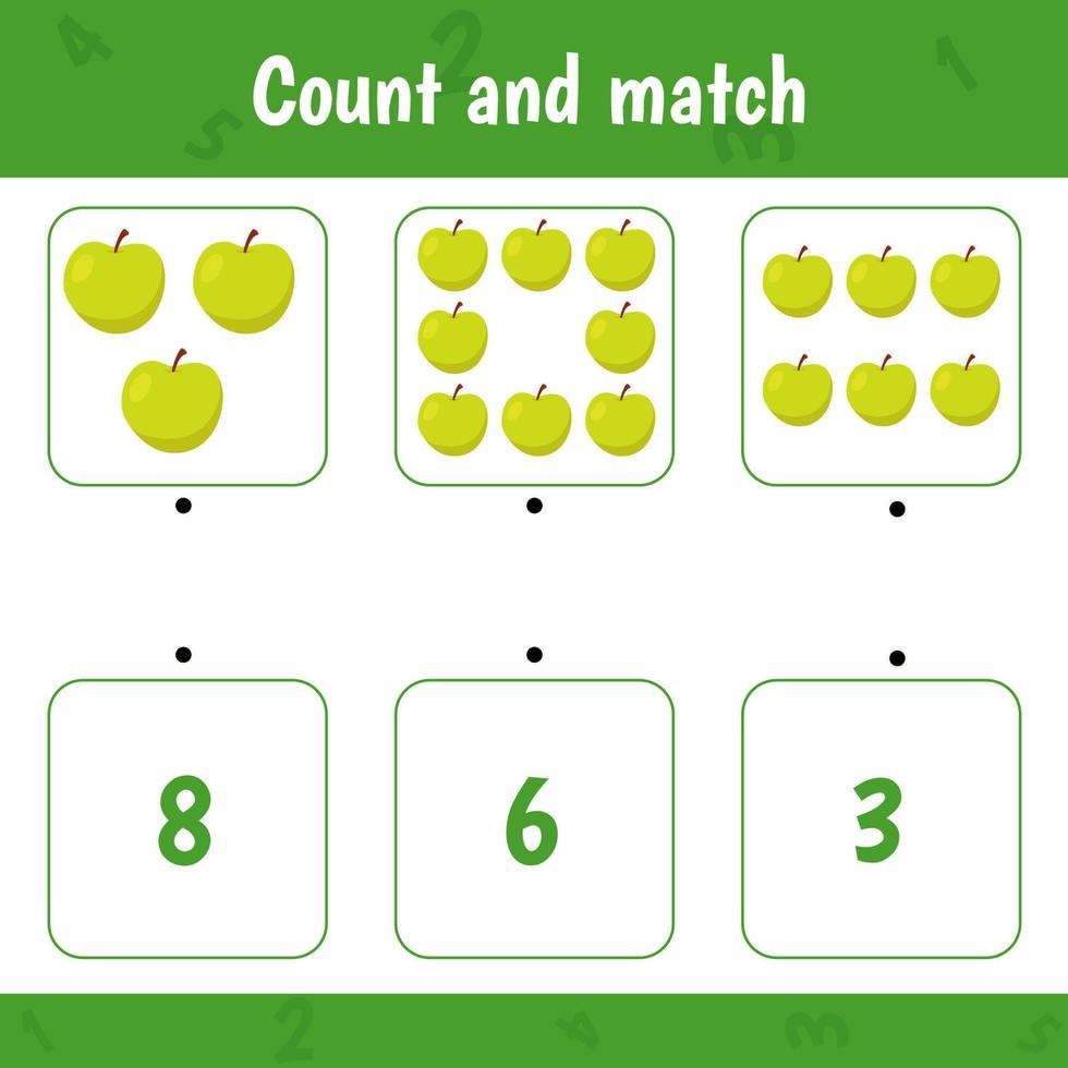 Räkna och matcha. äpple vektor