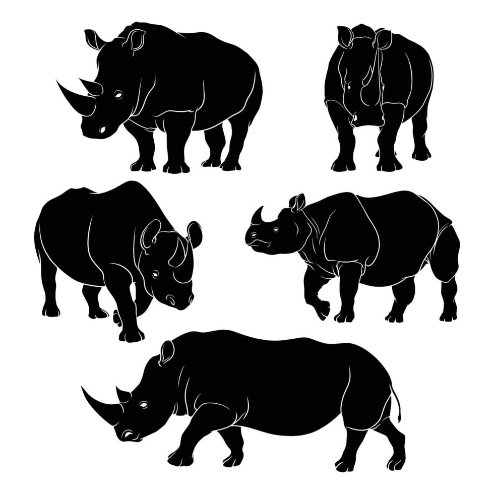 handritad siluett av noshörning vektor