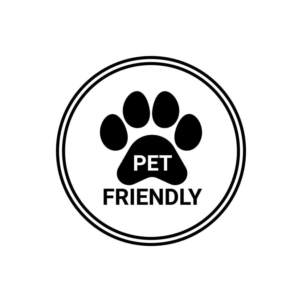 Haustierfreundliches Schild, Stempel mit Pfotentier. Symbolaufkleber erlaubt den Zutritt von Hund und Katze. Vektor-Illustration vektor