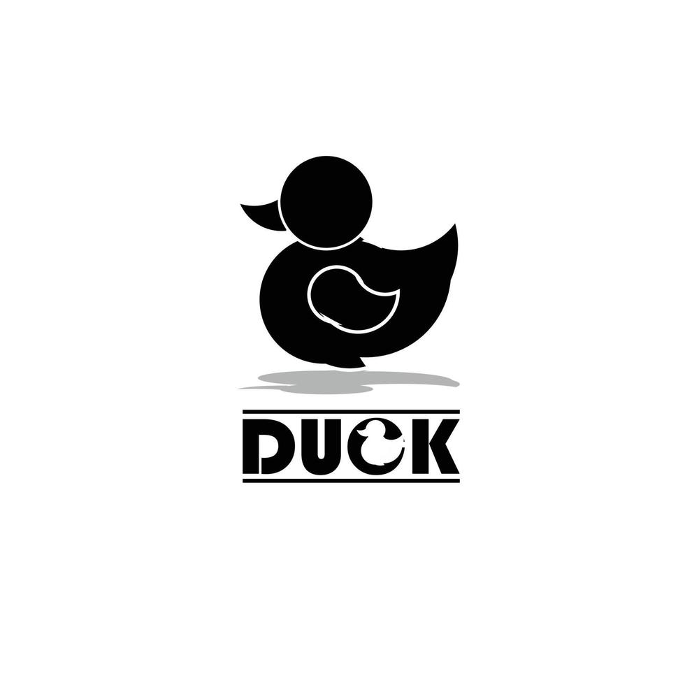 Vektor süße Ente für Logos, T-Shirts oder Tattoos, mit negativem Raum im Text.