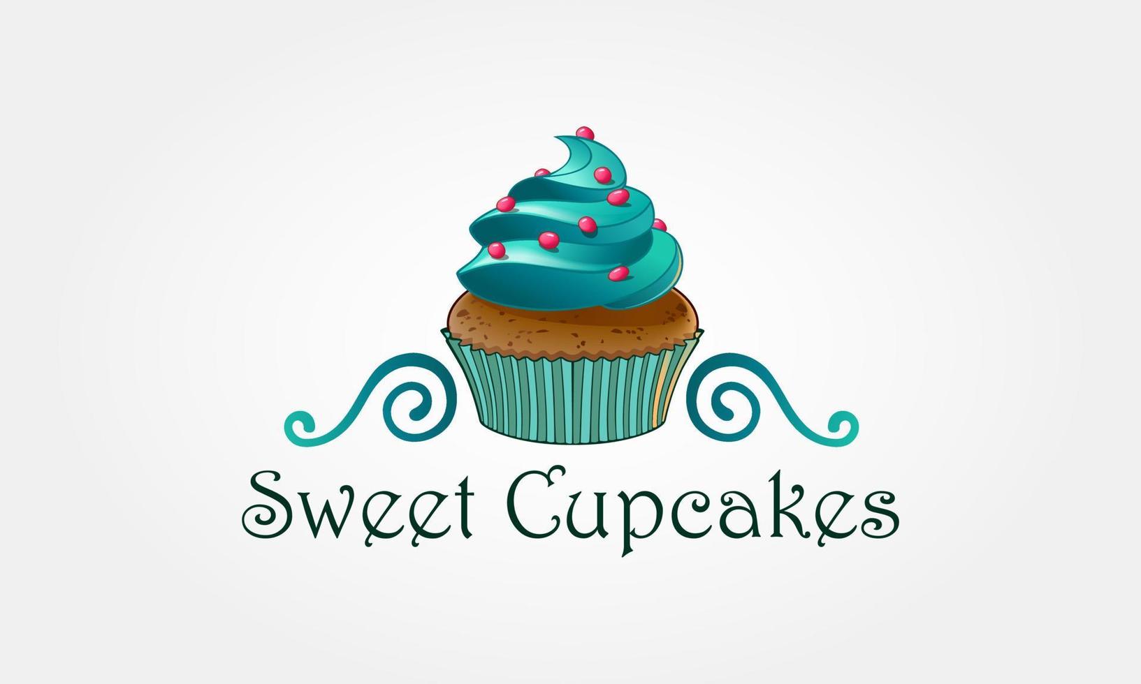 süße Cupcakes Vektor-Logo-Vorlage. Das Bäckerei-Cupcakes-Logo ist eine Kombination aus Vintage und modernem Stil, die Sie für Logos, Bäckereietiketten, Kaffee- und Cupcake-Läden, Bars und andere Orte verwenden können. vektor