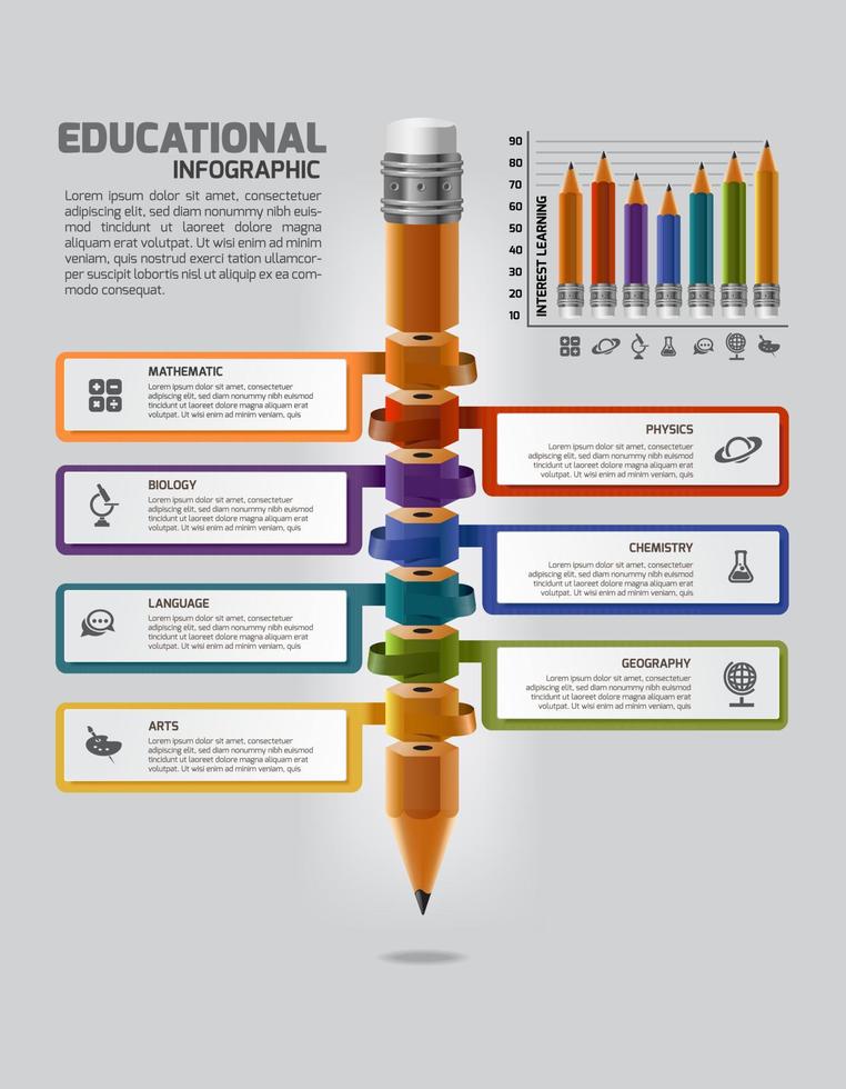 infografiken zur bildungsoption für bleistiftschritte. vollständig bearbeitbare vektorbasierte Infografik-Elemente, gebrauchsfertig für Ihr Projekt, Druck, Präsentation, Workflow-Layout, Banner, Diagramm, Webdesign usw. vektor