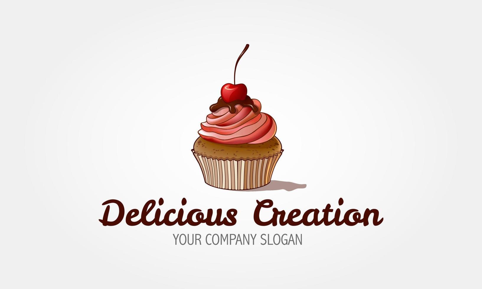 köstliche Schöpfung Vektor-Logo-Vorlage. Sweet Cake ist ein Bäckerei-Logo in sehr hellen Rosa- und Pastellfarben. Logo-Vorlagen, die für Konditoreien oder andere geschäftliche Zwecke verwendet werden können. vektor