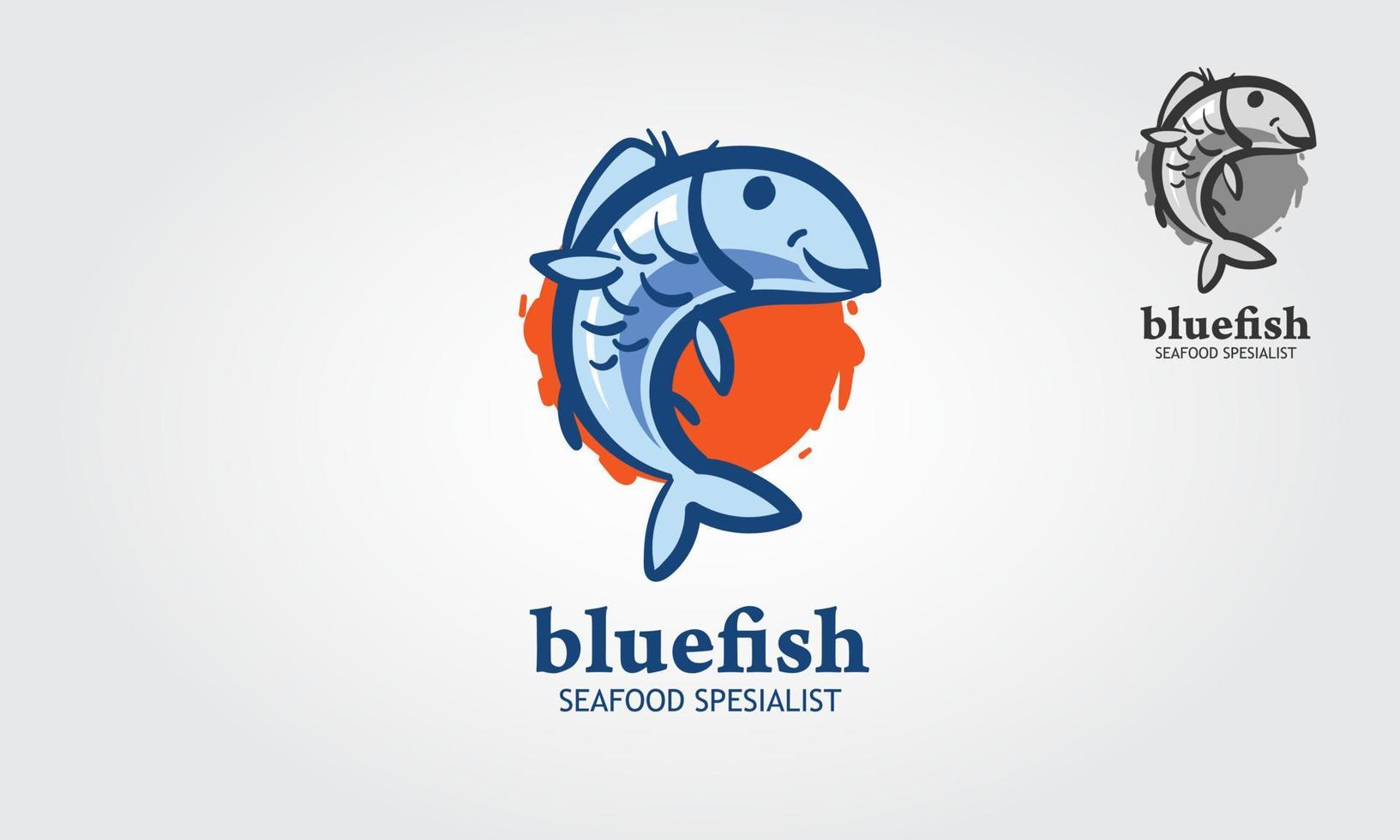 Vektor-Logo-Vorlage für Spezialisten für blaue Fische und Meeresfrüchte. Dies ist ein Fischvektor, den Sie als Logo, Designelement und perfekt für alle Fischerei- oder Aquarienunternehmen verwenden können. vektor