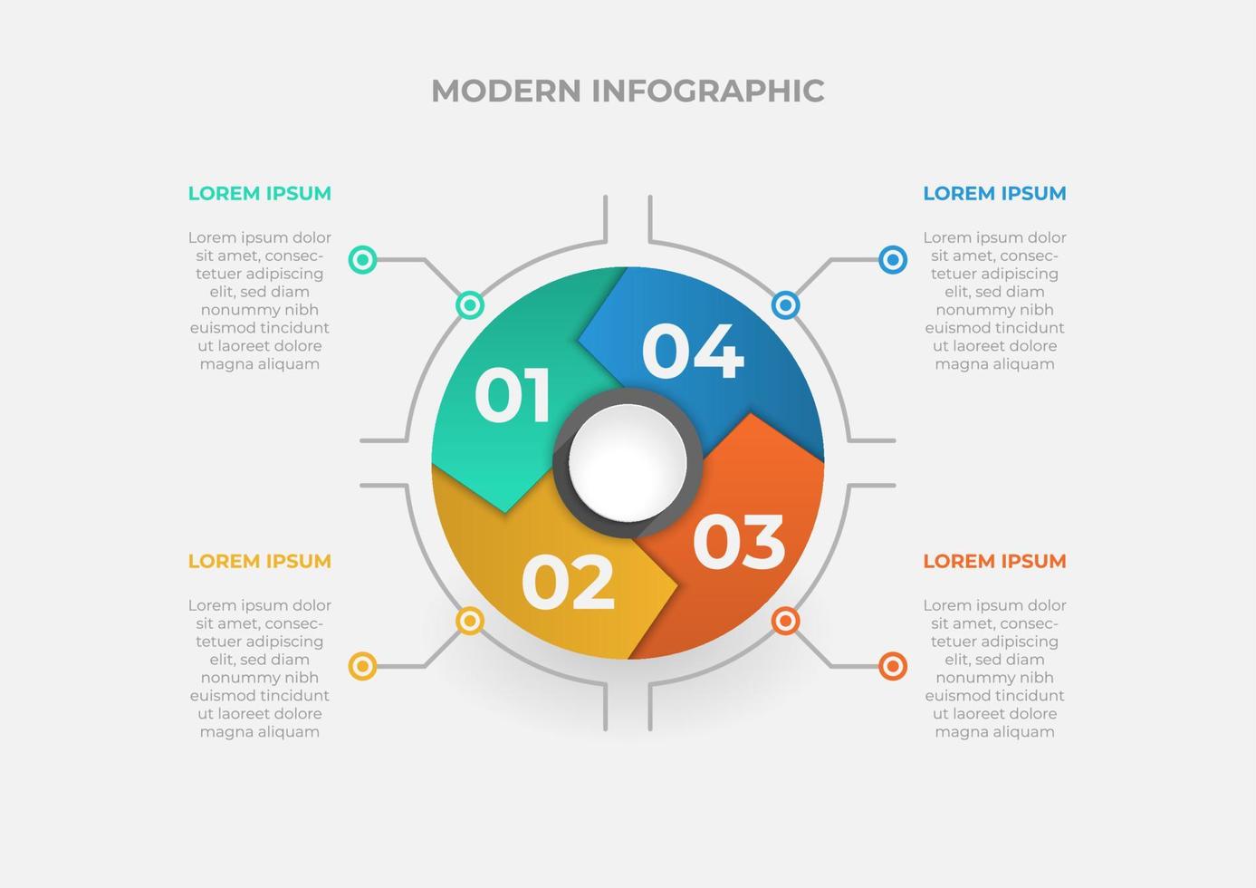 Infografik-Vorlage für moderne Kreisdiagramme mit 4 Schritten. Vektorgeschäftsvorlage für die Präsentation. kreatives konzept für infografik. geeignet für Broschüre, Workflow, Jahresbericht, Grafik, Layouts vektor