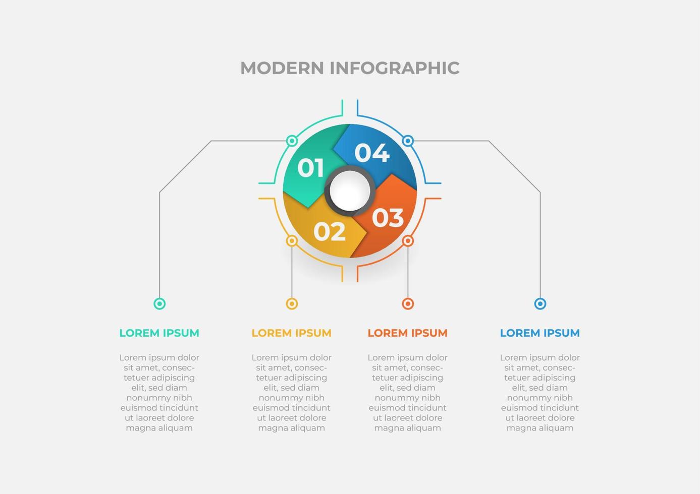 Infografik-Vorlage für moderne Kreisdiagramme mit 4 Schritten. Vektorgeschäftsvorlage für die Präsentation. kreatives konzept für infografik. geeignet für Broschüre, Workflow, Jahresbericht, Grafik, Layouts vektor