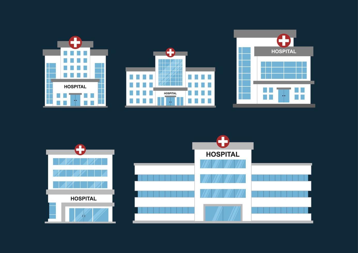 Set flaches Vektordesign von Krankenhausgebäuden. Krankenhausvektor geeignet für Infografik, Grafikressourcen, Spielressourcen, medizinisches Konzept und mehr. vektor