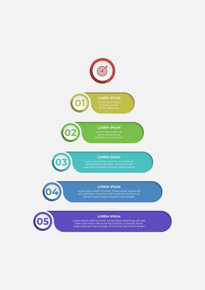 cool infografisk design i form av en pyramid med fem steg med siffror. unika etikettelement för bra grafiska resurser. vektor affärsmall för presentationer