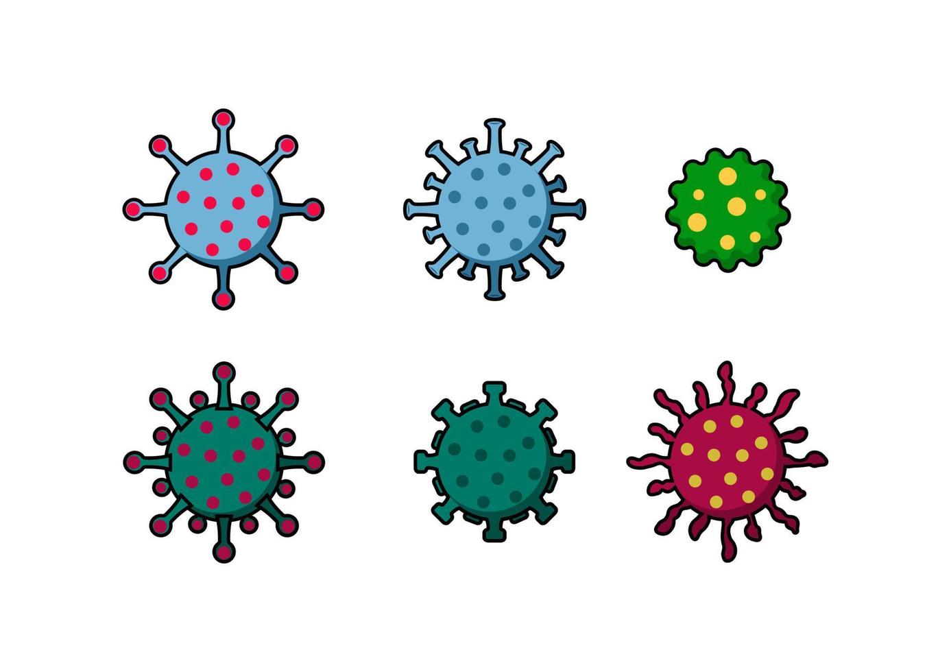 satz von virus- und bakteriensymbolen in verschiedenen arten. Illustration eines tödlichen Krankheitsausbruchs. vektor von hiv, aids, sars, mers, corona