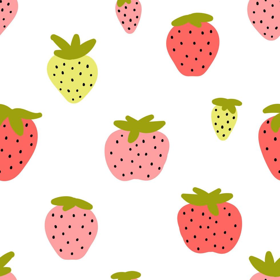 Nahtloses Muster mit niedlichen roten und rosa und grünen Erdbeeren. endloses einfaches ornament im skandinavischen stil. Sommerbeeren-Vektor vektor