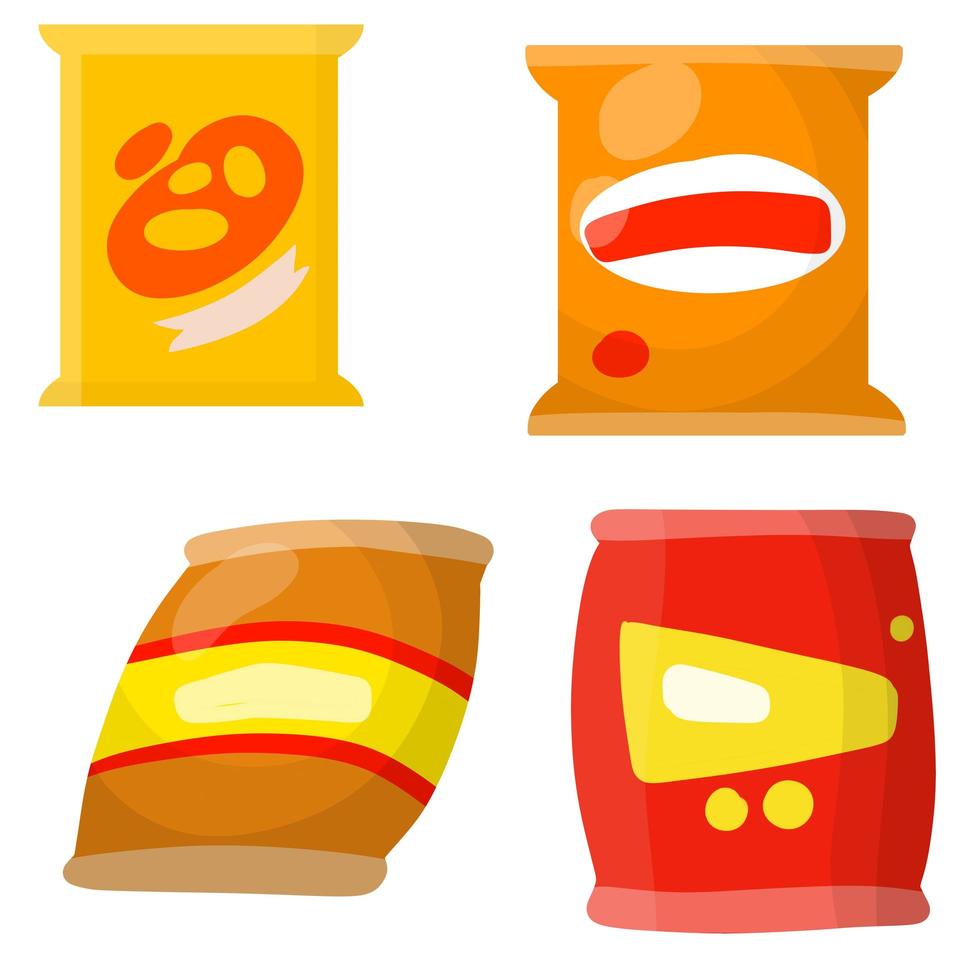 Chips in roter und gelber Verpackung. vektor