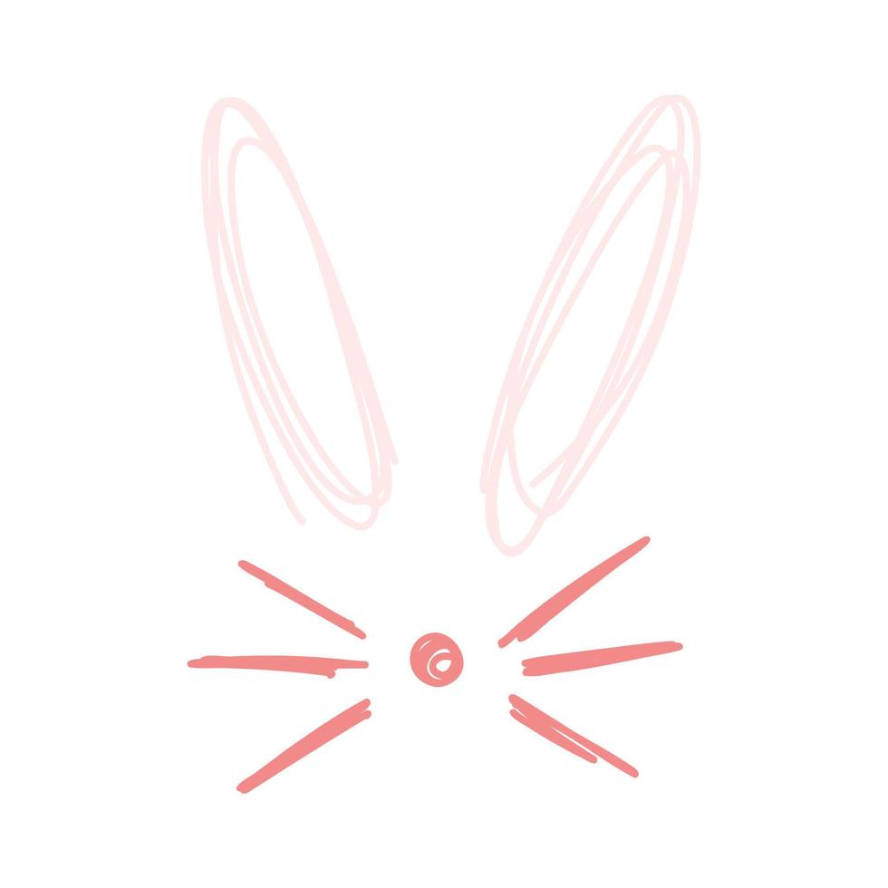 söta kaninöron, näsa och mustasch i handritad barnslig tecknad platt stil isolerad på vit bakgrund. påsk kanin karaktär för tryck, barn design. vektor illustration av söta djur nos.