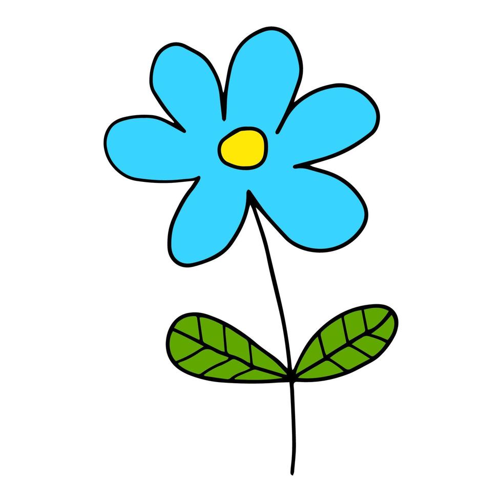 Fantasy-Cartoon-Doodle-Blume mit Blättern isoliert auf weißem Hintergrund. vektor