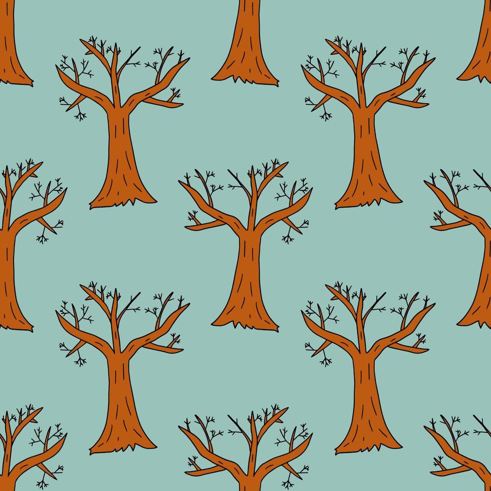 Cartoon bloßer Winterbaum im nahtlosen Muster der Gekritzelart. Winterwald Hintergrund. vektor