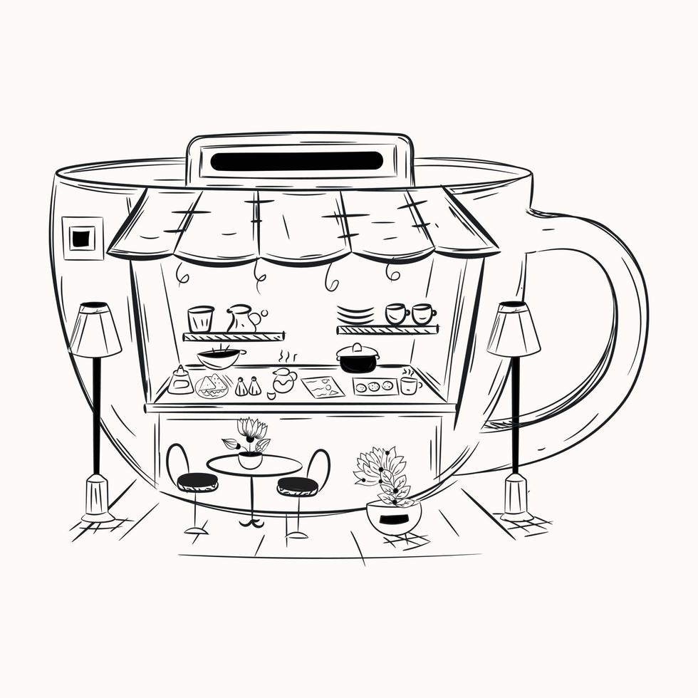 fesselnde handgezeichnete illustration der cafeteria vektor