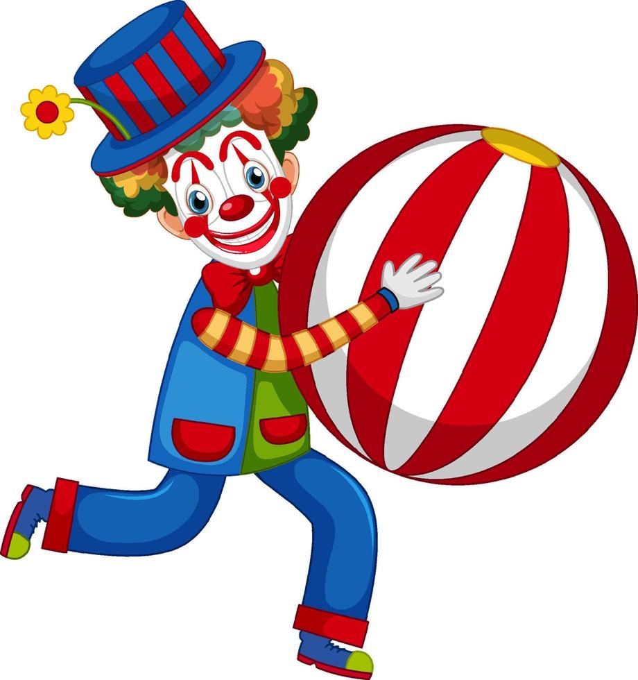 süßer clown, der mit ball auftritt vektor