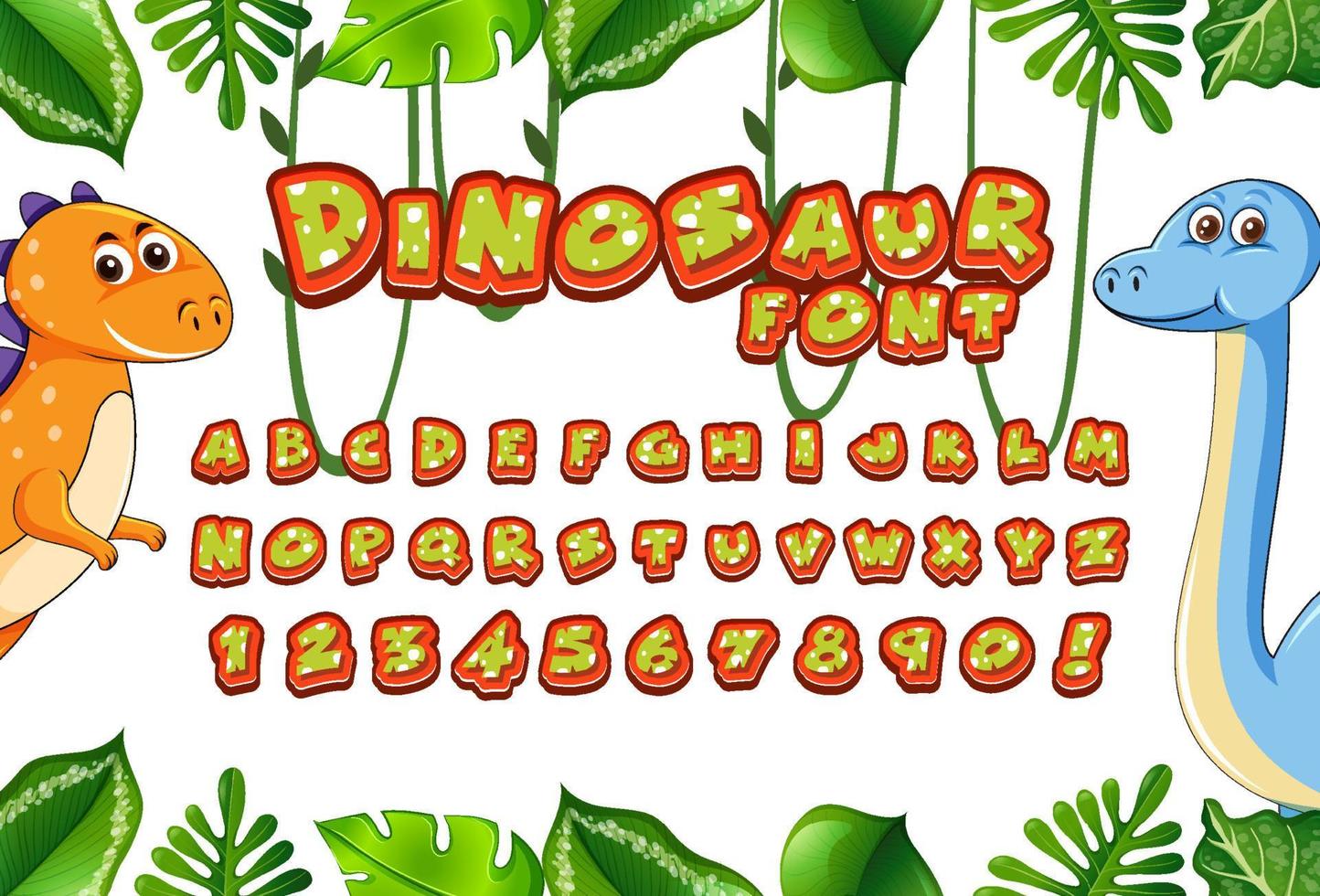 schriftdesign für englische alphabete im dinosauriercharakter mit dschungel vektor