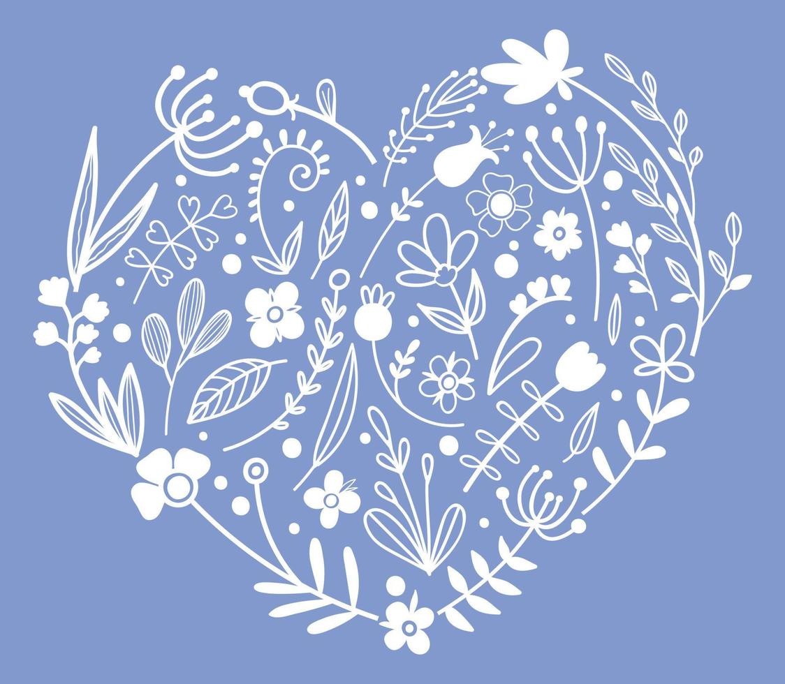 blomma hjärta med doodle element. gratis vektor