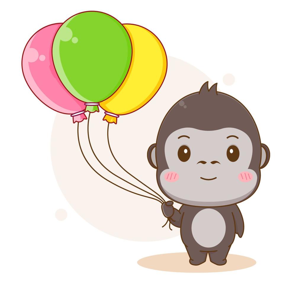 niedlicher gorilla, der luftballons cartoon-charakter-illustration hält vektor