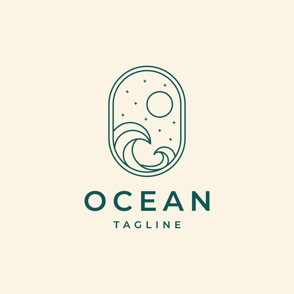 Ocean Beach Sun Wave Line Umriss Logo-Design vektor