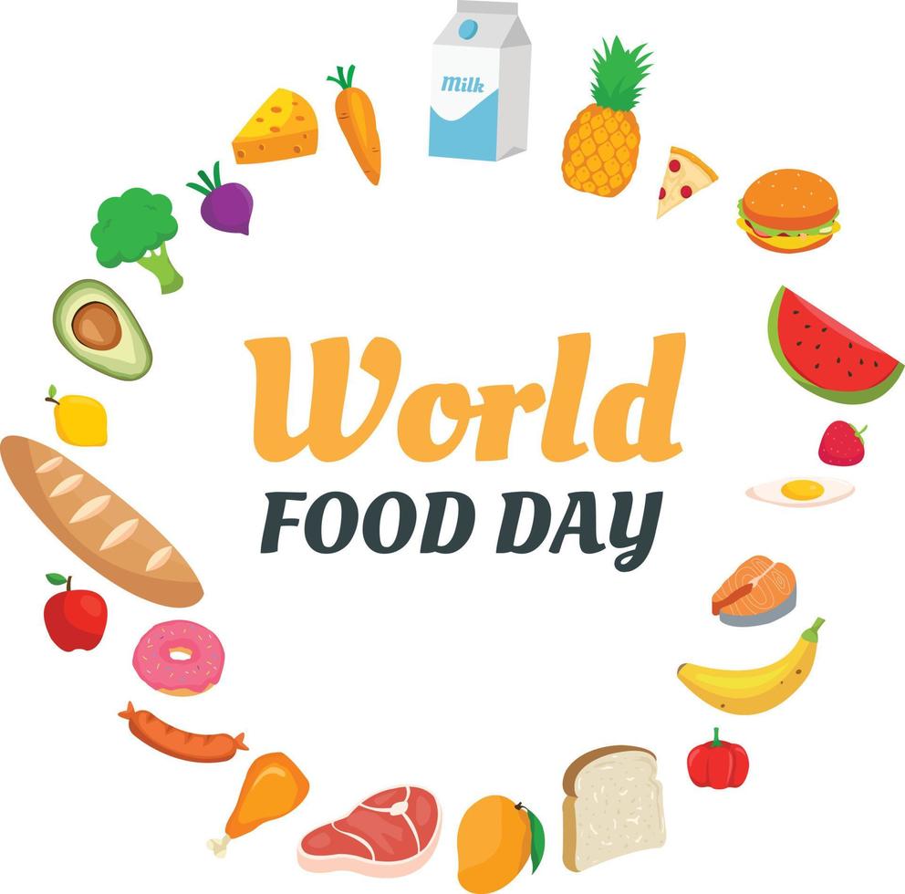 World Food Day koncept med en mängd färgglada livsmedel och frukter vektor